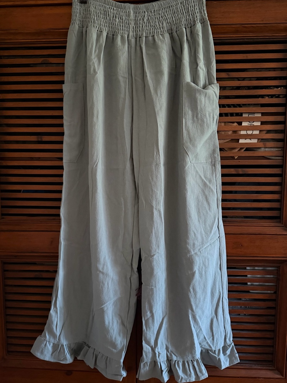 Light Sage Green Wide-Leg Women's Pants with Smocked Waistband